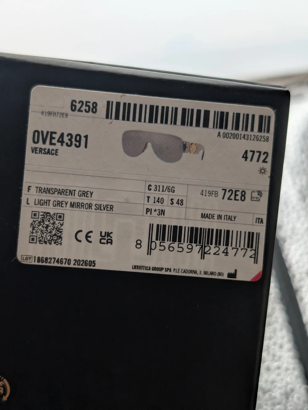 NWT Versace VE4391 311/6G Shield Sunglasses Grey Silver Mirror Box & Case